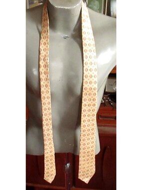 Vintage Necktie All Silk Mens Geometric Tie By Damon Beige/Orange/Brown